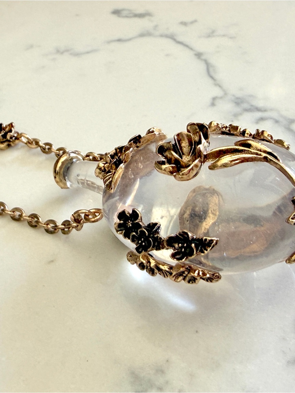 Apothecary Tiny Bottle Floral Motif Gold Necklace Long Jewelry Red Bead Gift NEW - Picture 9 of 12